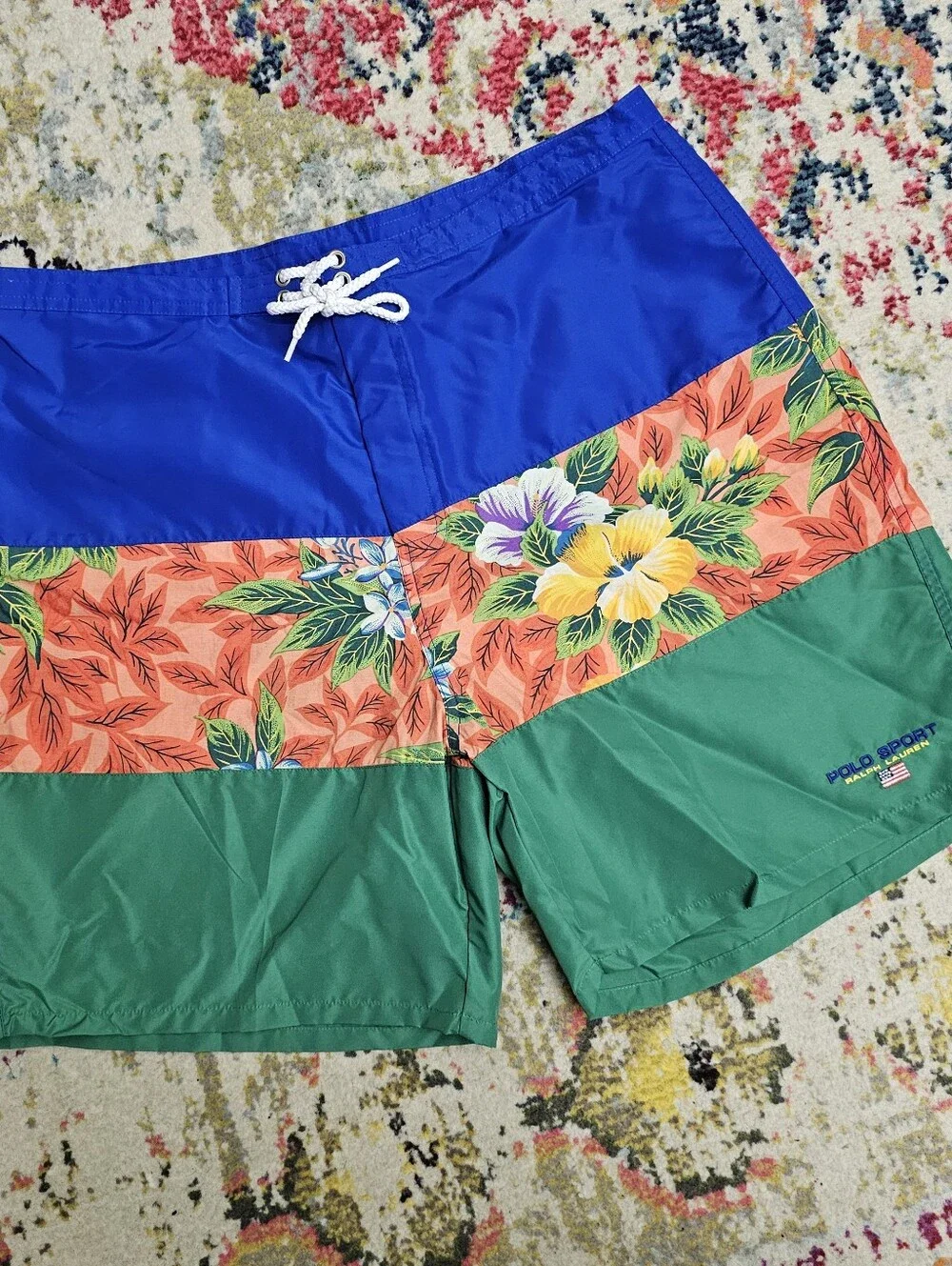 POLO SPORT RALPH LAUREN Nylon Swim Trunks Mens Large Board Shorts Floral Block